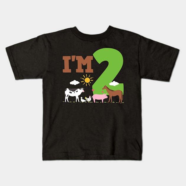 2nd Birthday Farm Animals Two Years Old Kids T-Shirt by KAWAIITEE